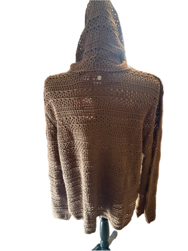 Roxy Hippie Love Open Knit Hooded Sweater Size L NWT (25” PTP) Mocha - Image 8