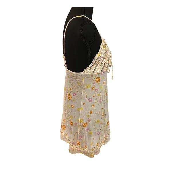 Ilusion Ruffle Bust‎ 70s Floral Babydoll Slip Night Dress Adjustable Straps Med - Image 4