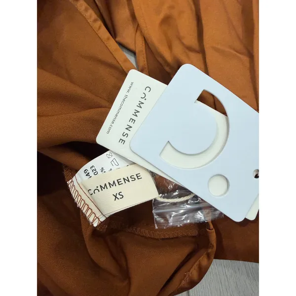 Commense Elegant Copper Minimalist Satin Asymmetrical Cold Shoulder Blouse XS - Image 3