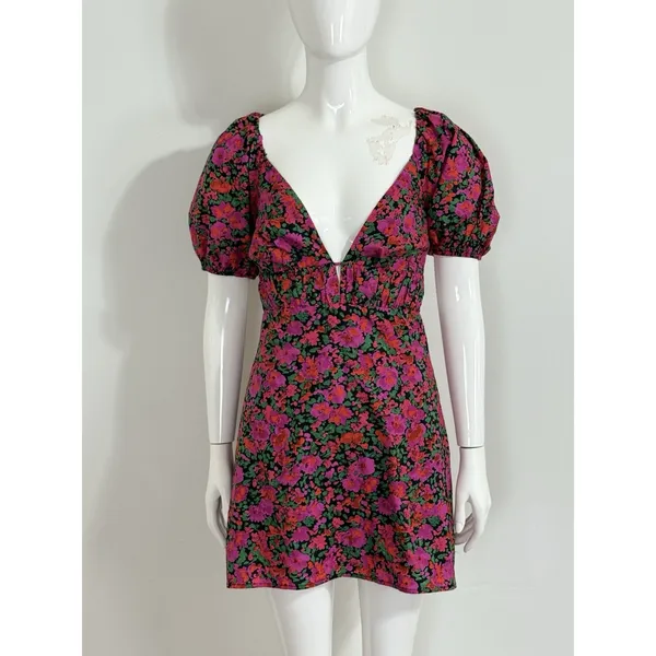 Hello Molly Floral Mini Dress Open Back Puff Short Sleeve Party Summer NWT 4 - Image 3