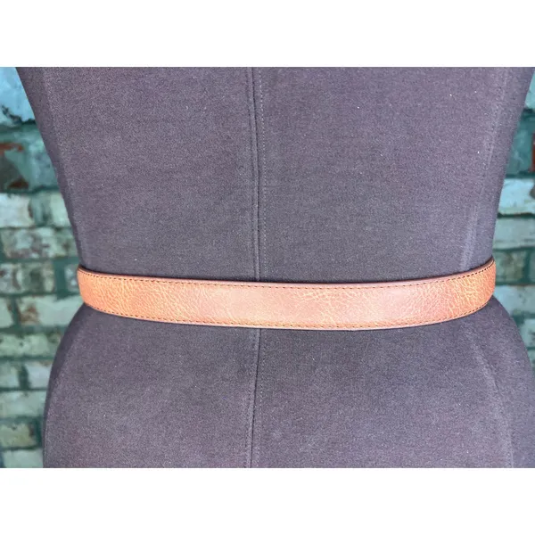 belt vegan leather tan interlocking circles buckle gold - Image 6