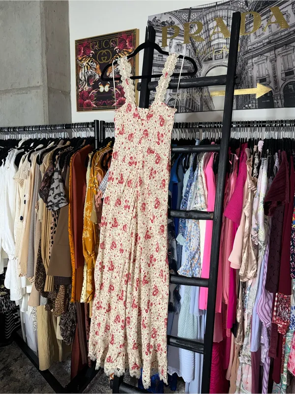 Cinq à Sept Stevie Dress Cherry Rose Multi Floral Lace Trim Midi Dress Womens 2 - Image 14