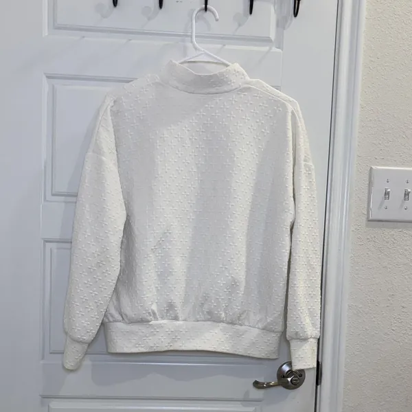 Hutch x Maxey Greene Textured Mock Neck Pullover Sweatshirt Cream Size Small - Image 4