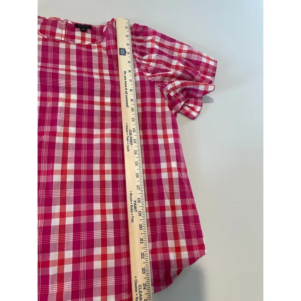 Ann Taylor Top Pink Orange White Plaid Loose Fit Size L - Image 4