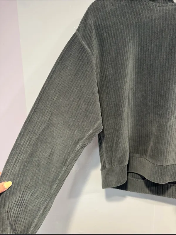Abercrombie and Fitch‎ Velvet Ribbed Hoodie - Slate Gray - Image 2
