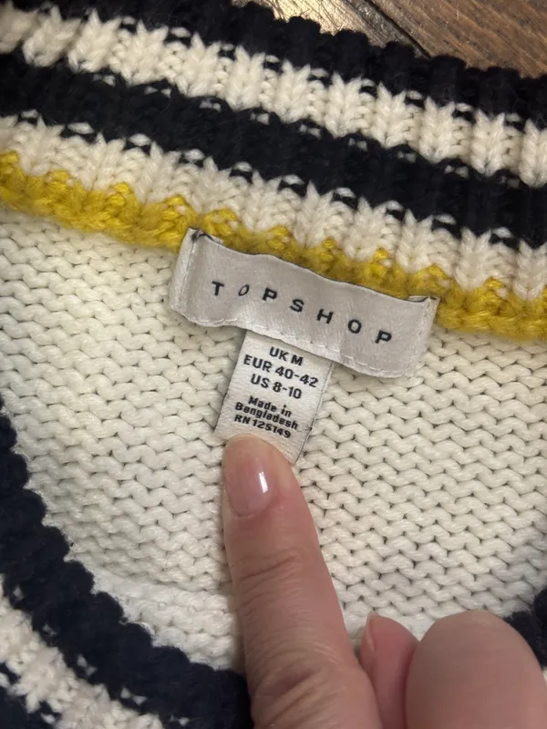 Top shop oversized puff striped sleeve mock neck cable knit sweater medium - Image 6