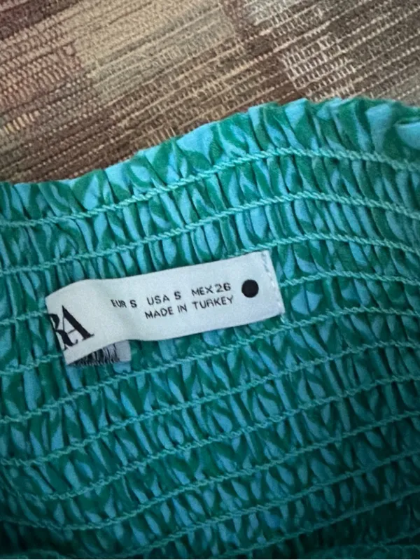 Zara Teal Geometric Smocked Maxi Skirt - Image 3