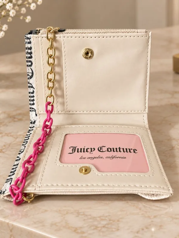 Juicy Couture Cream Pink Monogram Chain Wristlet Wallet Y2K NWT - Image 4