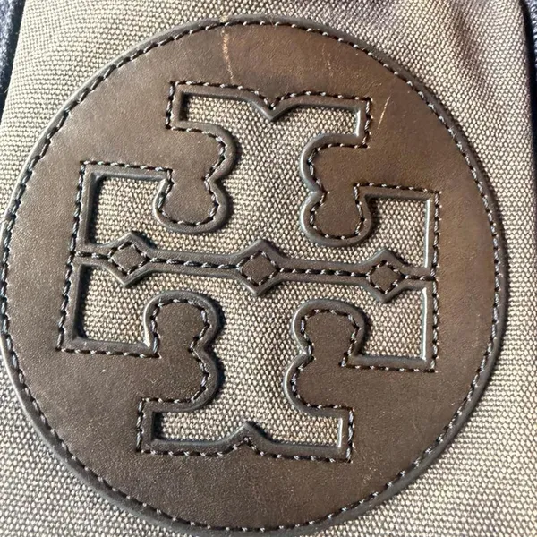 Tory Burch Distressed Navy Canvas Leather Tote Satchel Bag Vintage Look - Image 4