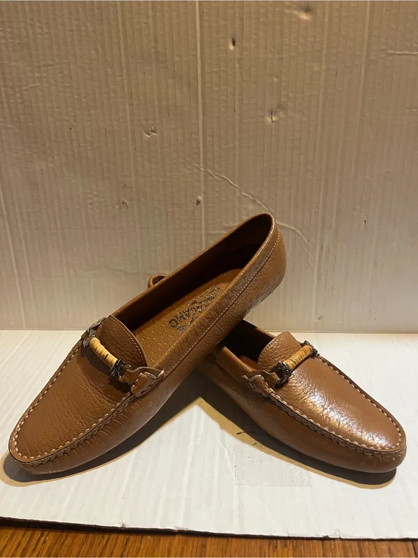 VTG Salvatore Ferragamo tan Leather Horse bit Driving Loafers 7 1/2 C SN 21759 - Image 3