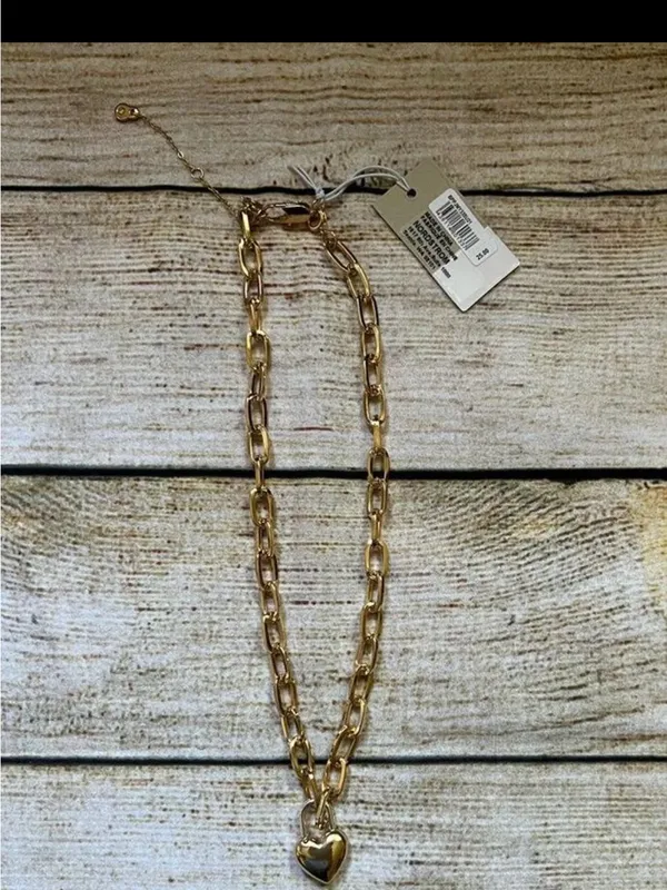 Gold Link Chain Necklace with Heart Pendant - Women Jewelry - Image 4