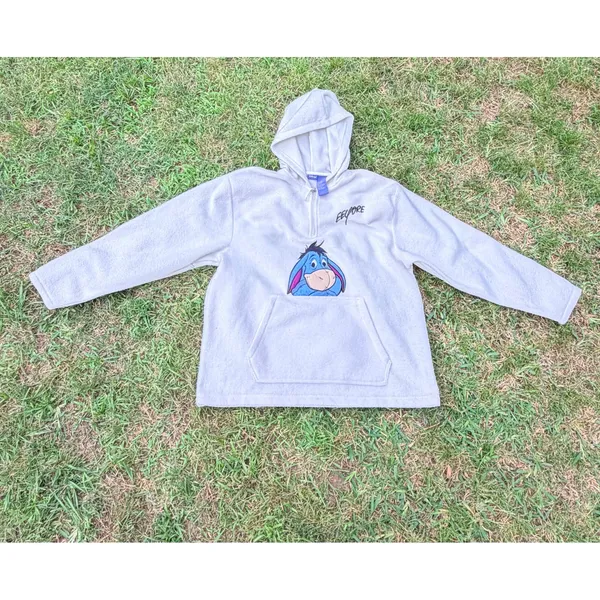 Disney Eeyore Womens Medium Cream Fleece 1/4 Zip Hoodie Winnie the Pooh Pullover - Image 4