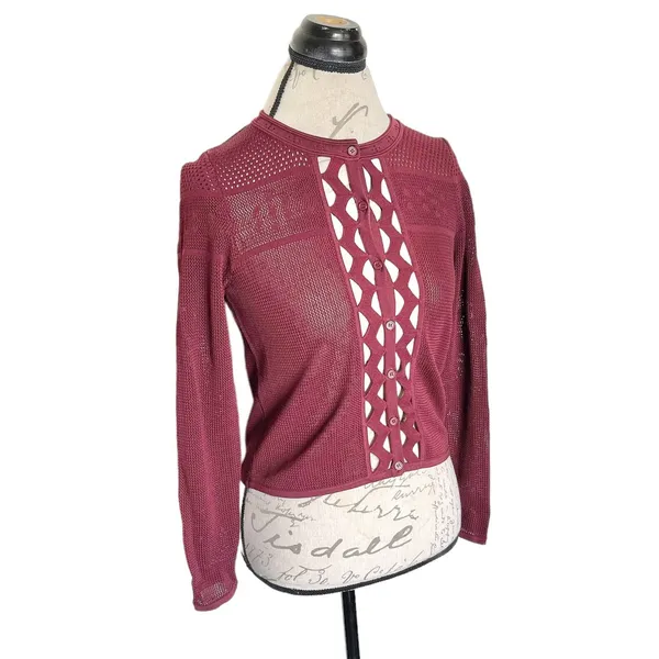 Sandro Sweater Long Sleeve Cropped Open Knit Top Cutout Mesh Quiet Luxury Sz XS - Image 3