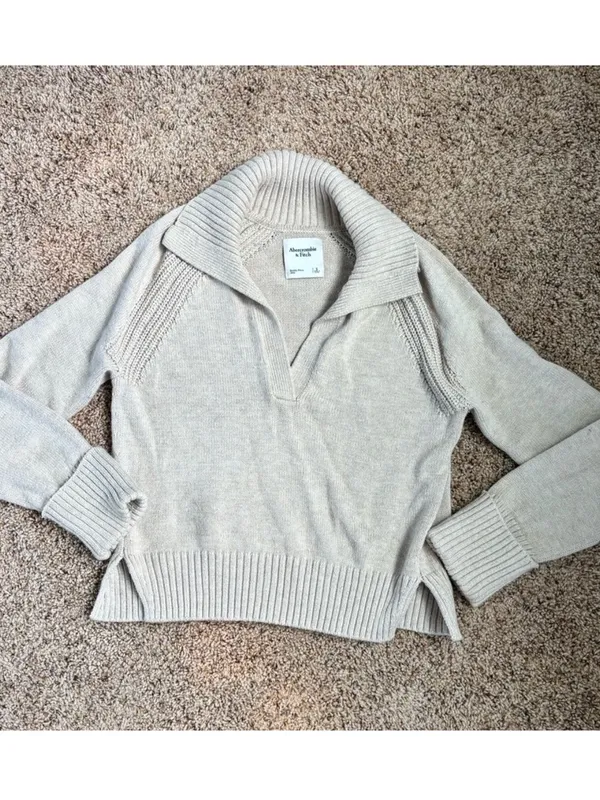 Abercrombie Cream Collared Knit Sweater - Image 2
