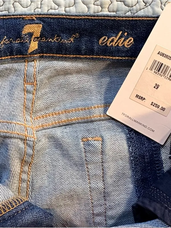 💥NWT 7 For All Mankind Edie High Rise Crop Straight Jeans Grommet Raw Hem~29🧡 - Image 10