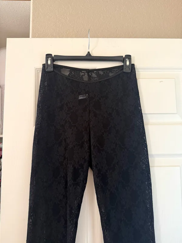 Los Angeles Apparel Black Floral Lace Flare Pants Leggings - Image 7