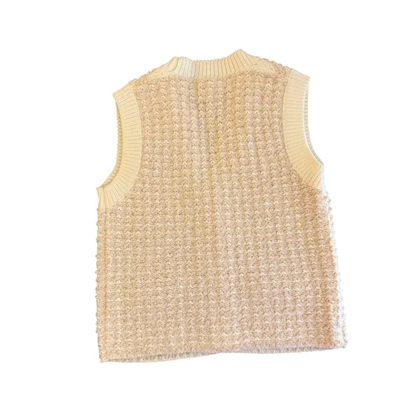 Heartloom Bouclé Sweater Vest Cream Ivory Pearl Button Front Pockets S - Image 8