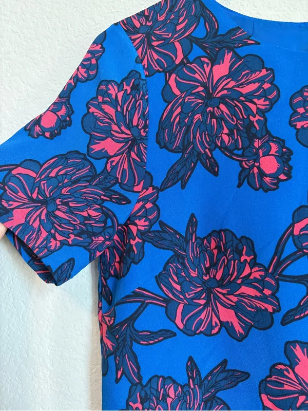 J. Crew Blue Mini Dress with Pink Floral Pattern - Image 4