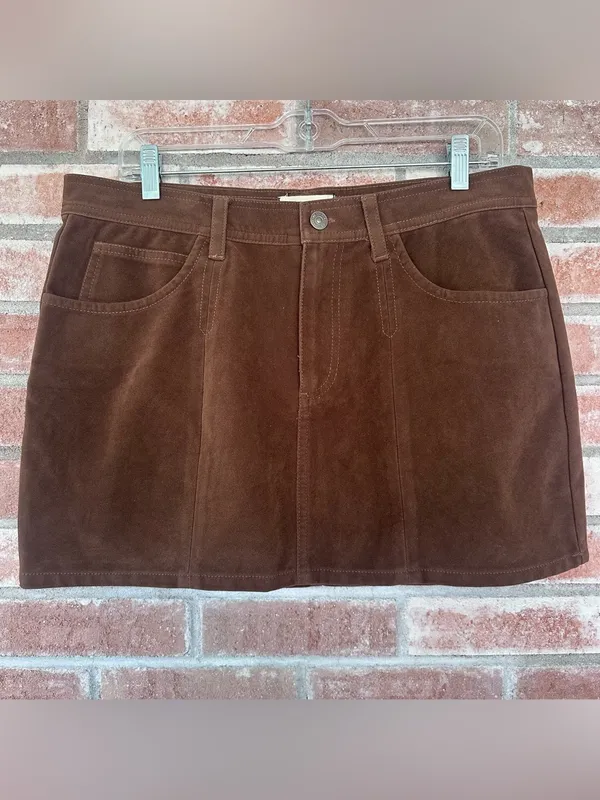 We The Free People Mini Skirt Faux Suede Women’s 12 Chocolate Brown Western Boho - Image 2