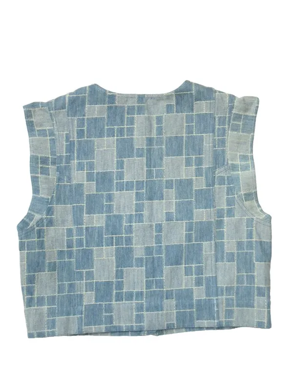 NWT Sezane Timothé Jacket in Blue Denim Patchwork Vest Top M - Image 8