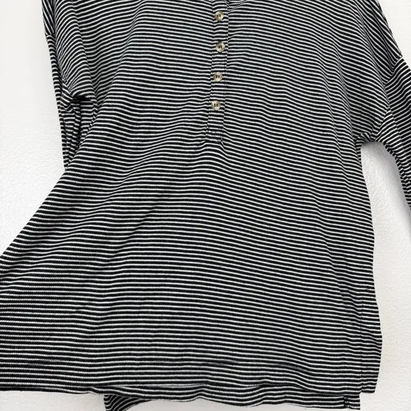 Marine Layer Henley Womens Medium Black Striped Long Sleeve Button Neck Top - Image 3