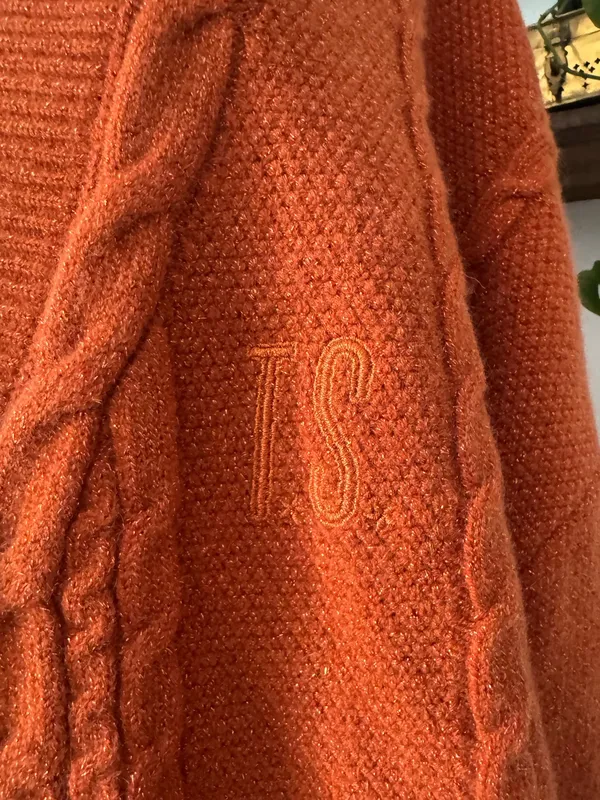 Official Taylor Swift The Life of a Showgirl Burnt Orange Cable Knit Cardigan - Image 2