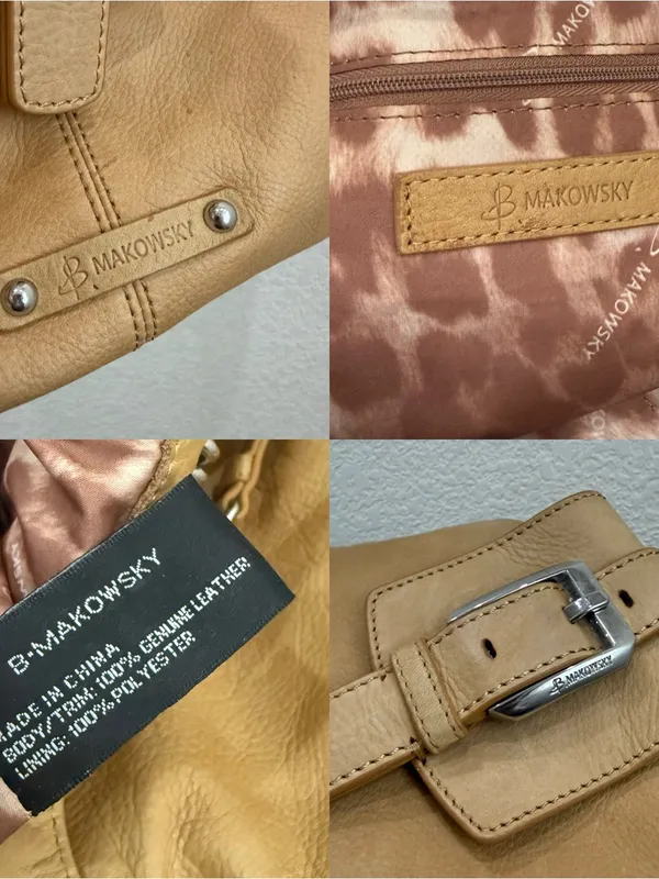 B. MAKOWSKY Beige Tan Pebbled Leather Chain Strap Tote Shoulder Bag - Image 16