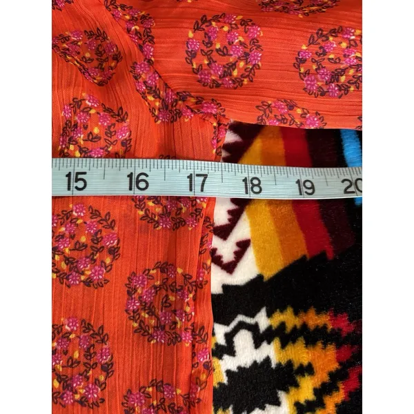 Old Navy Blouse Size‎ XS Orange/Purple Floral Tie/Smocked Neck 1/2 Puff Sl Sheer - Image 8