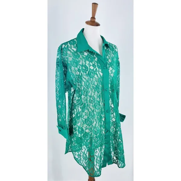 Victoria’s Secret Gold Label Teal Turquoise Lace Night Gown Intimate Size Small - Image 2