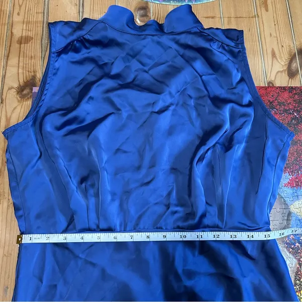 Lulus Classic Elegance Blue Satin Sleeveless Mock Neck Maxi Dress - Image 7