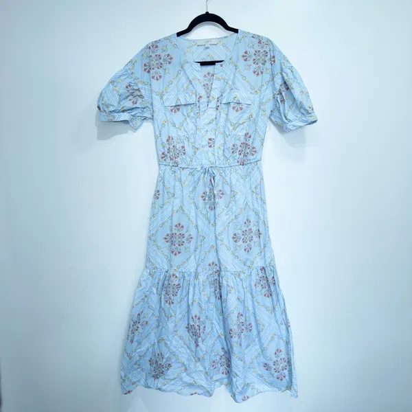 New Loft Blue Tuilerie Balloon Sleeve Pocket Midi Dress Size Small - Image 2