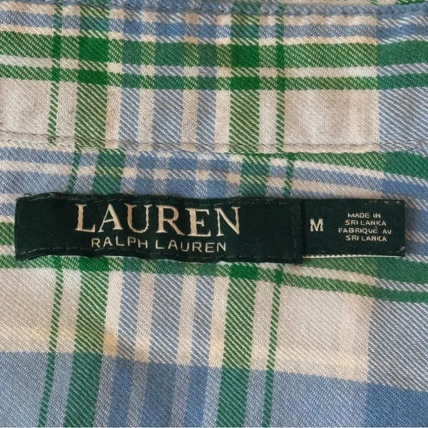 Medium Lauren Ralph Lauren Blue Green Brushed Cotton Button-Down Long Sleeve - Image 2