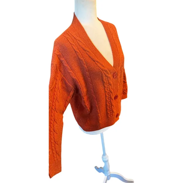 Taylor Swift “Life of a Showgirl” Cardigan Orange Sparkly Cable Knit XS/SM - Image 3
