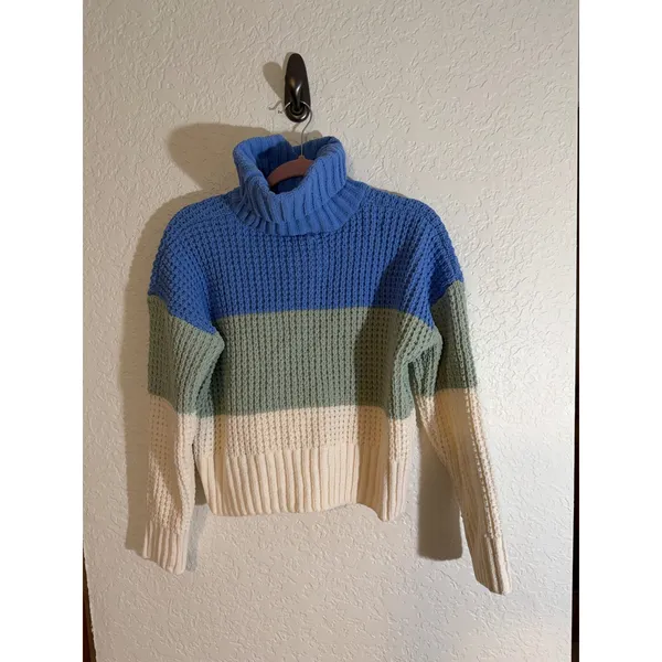 Hippie Rose Sweater Blue M Women Colorblock Turtleneck Knit HF3S26299 - Image 9