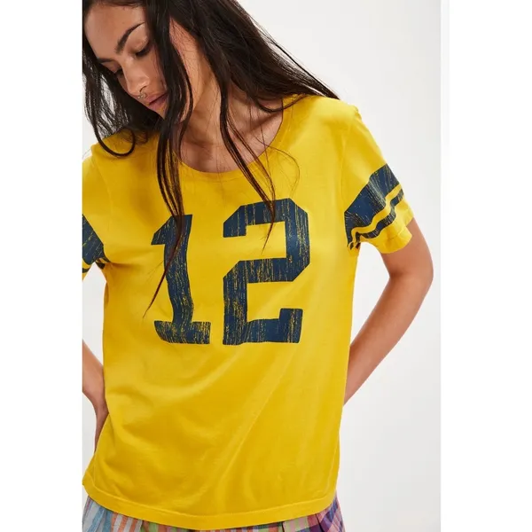 NWT‎ Free People Vintage Yellow Throwback Sports Tee M - Image 2