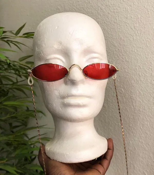RARE 90s Vintage Retro Red Gold oval round sunglasses with chain-Unisex #hippie #boho #hipster #indie #festival - Image 8