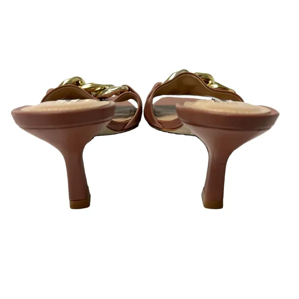 Saks Fifth Avenue Leather Kitten Heel Sandals Mule Square Toe Brown Women’s 5.5 - Image 10