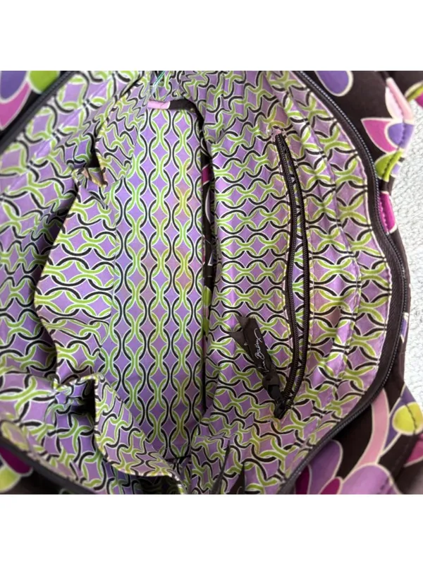 Vera Bradley Quilted Shoulder Bag Floral Brown Pink Purple Green Cotton Purse - Image 5