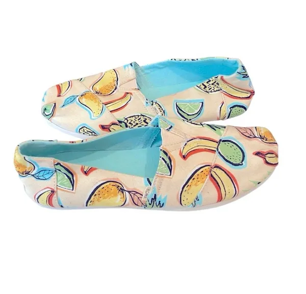 NWOT Toms Cuban Fruit Printed Canvas Slip On Flats Shoes Multicolored 9.5 - Image 3