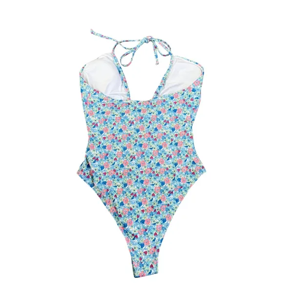 Cotton On Body Floral Berry Keyhole Halter One Piece Swimsuit Blue Pink‎ Small - Image 4