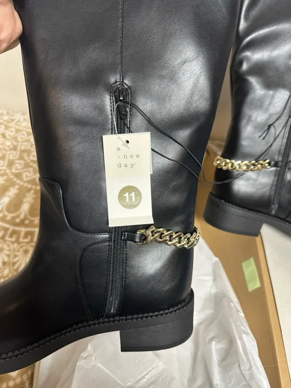a new day Black Mid-Calf Faux Leather Boots with Chain Accent - Image 10