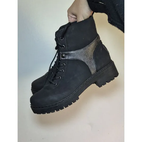 Y2K Boots London Fog Black Lace-Up Combat Boots Biker Gorpcore 10M - Image 2