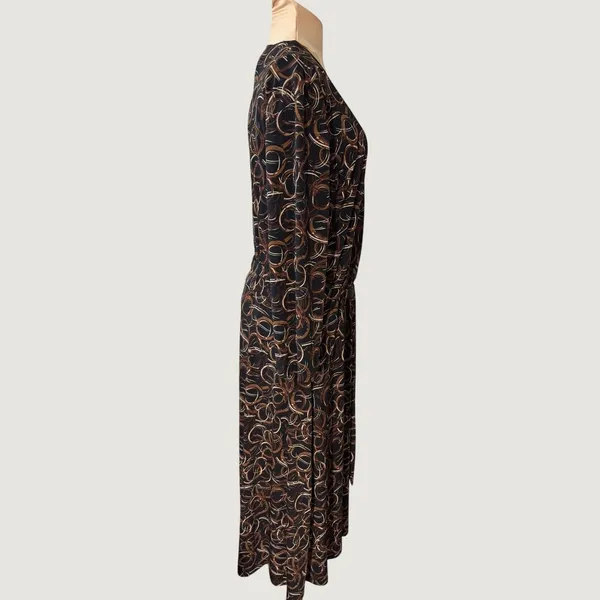 3189 | Chico's Abstract Swirl Faux Wrap Midi Dress Brown Retro Boho Women 2 L - Image 5