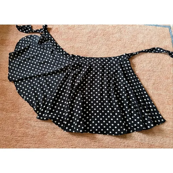 Blue Par Polka Dot Wrap Skater Skirt Black White Retro Pinup M - Image 4
