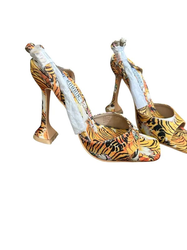 Cape Robbin Yellow Tiger-Print Open-Toe Ankle-Tie Heels - Image 2