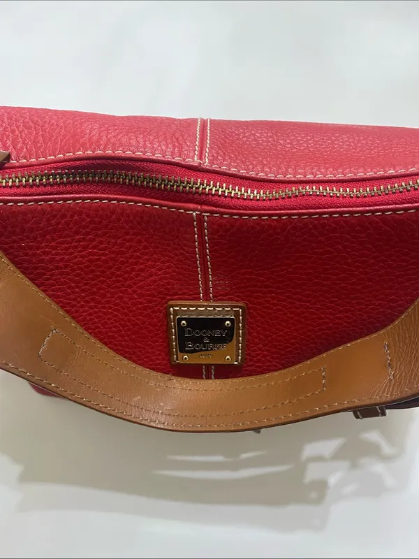 Dooney & Bourke Red Pebbled Mary Leather Shoulder Bag with Tan Strap - Image 6