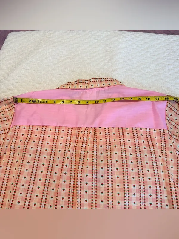 Vintage Deadstock Pearl Snap Strawberry Print Top Smock Pockets Women’s Size XL - Image 10