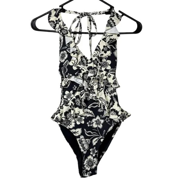 Anthropologie Maeve Ruffled Plunge One Piece Swimsuit Sz XS - Image 4