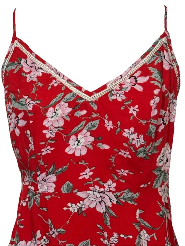Lulus red floral summer dress with slit sundress size Medium - Image 3