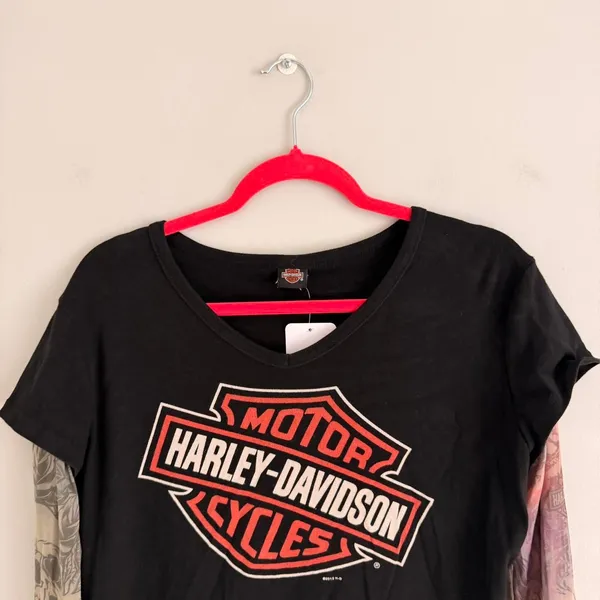 Y2k Black Harley Davidson Sheer Graphic Long Sleeve Top - Image 3